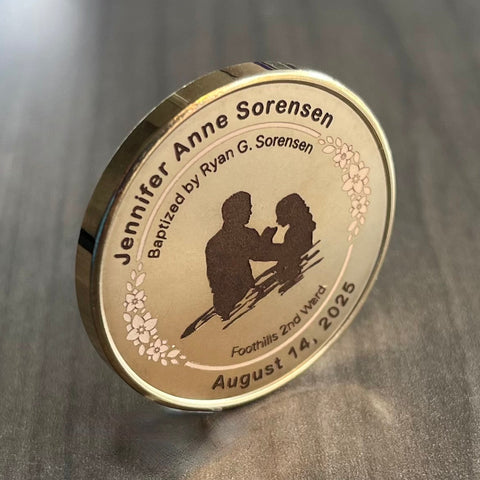 Baptism Commemoration Coin (Gift for 8-year-olds). Childs Name, Date, Ward, and person performing the baptism.  Includes your CUSTOM MESSAGE on reverse.