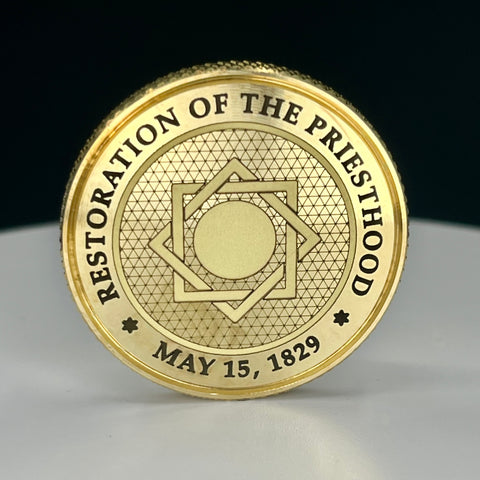 Solid Brass Coin - Line of Authority  WITH  Priesthood Restoration Design on back. 32mmX3mm
